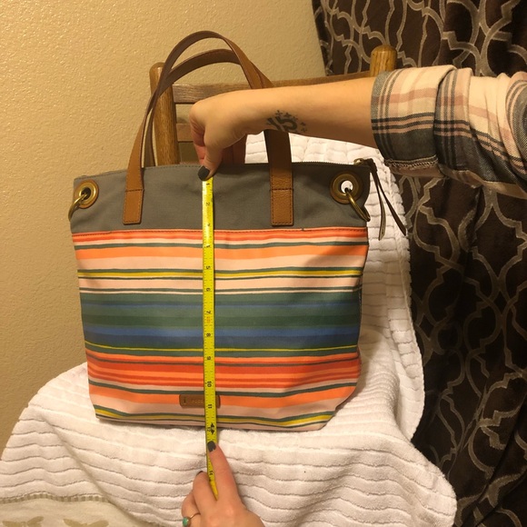 Fossil Multi Striped Leather And Canvas Tote - Picture 4 of 8